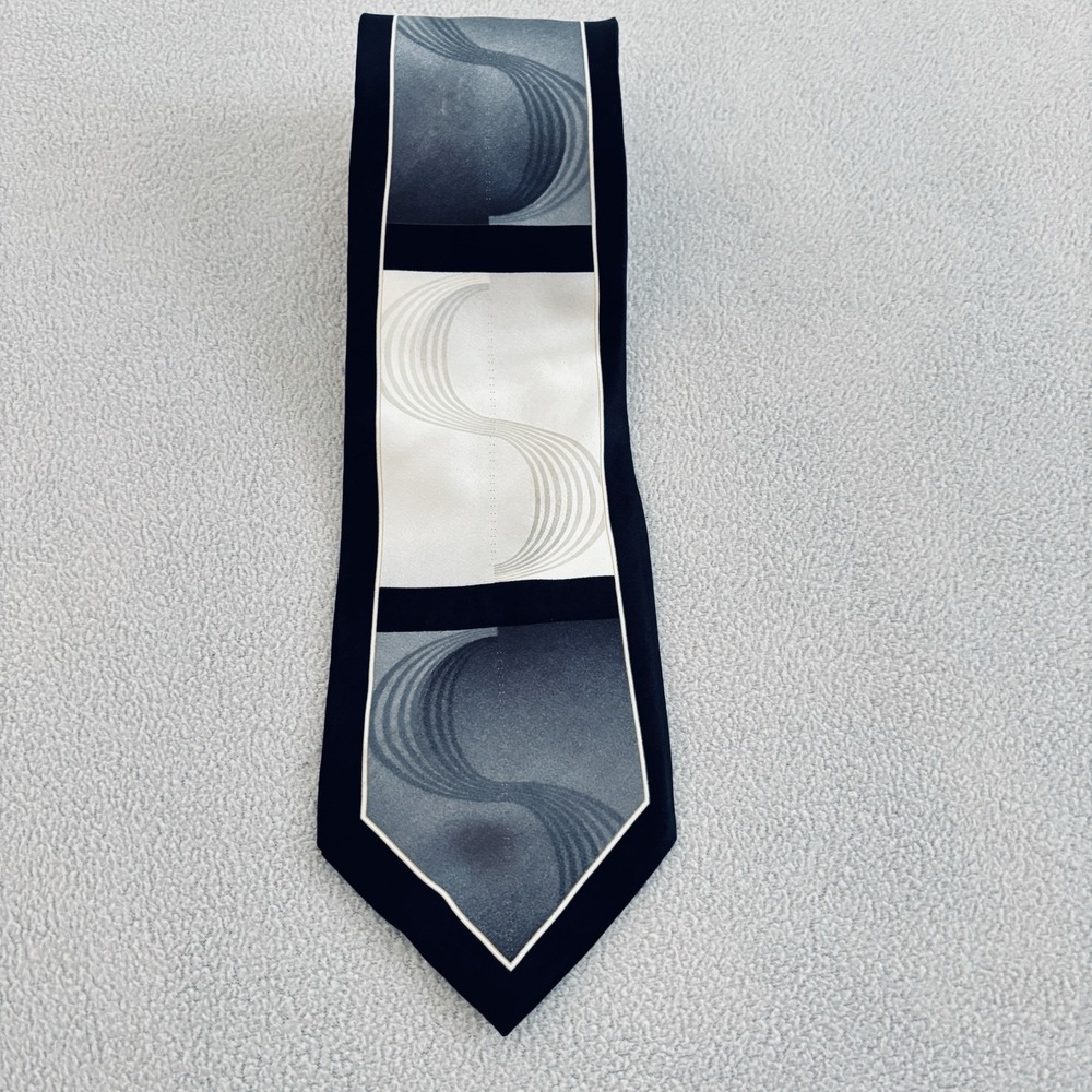Gasparo Handmade 100% Silk Black Gray Tan Neck Tie Geometric Hand Made